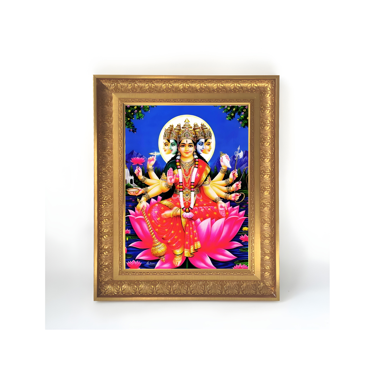 Premium Panchmukhi Gayatri Mata Wall Art – Five-Faced Goddess Gayatri Photo Frame | Hindu Spiritual Home Décor