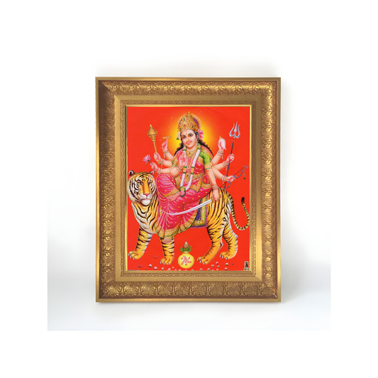 Premium Goddess Durga Wall Art – Maa Durga Riding Tiger Hindu Goddess Photo Frame