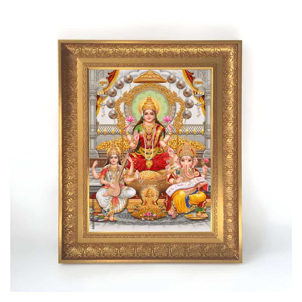 Premium Lakshmi Ganesha Saraswati Wall Art – Goddess Lakshmi, Lord Ganesha & Saraswati Hindu God Photo