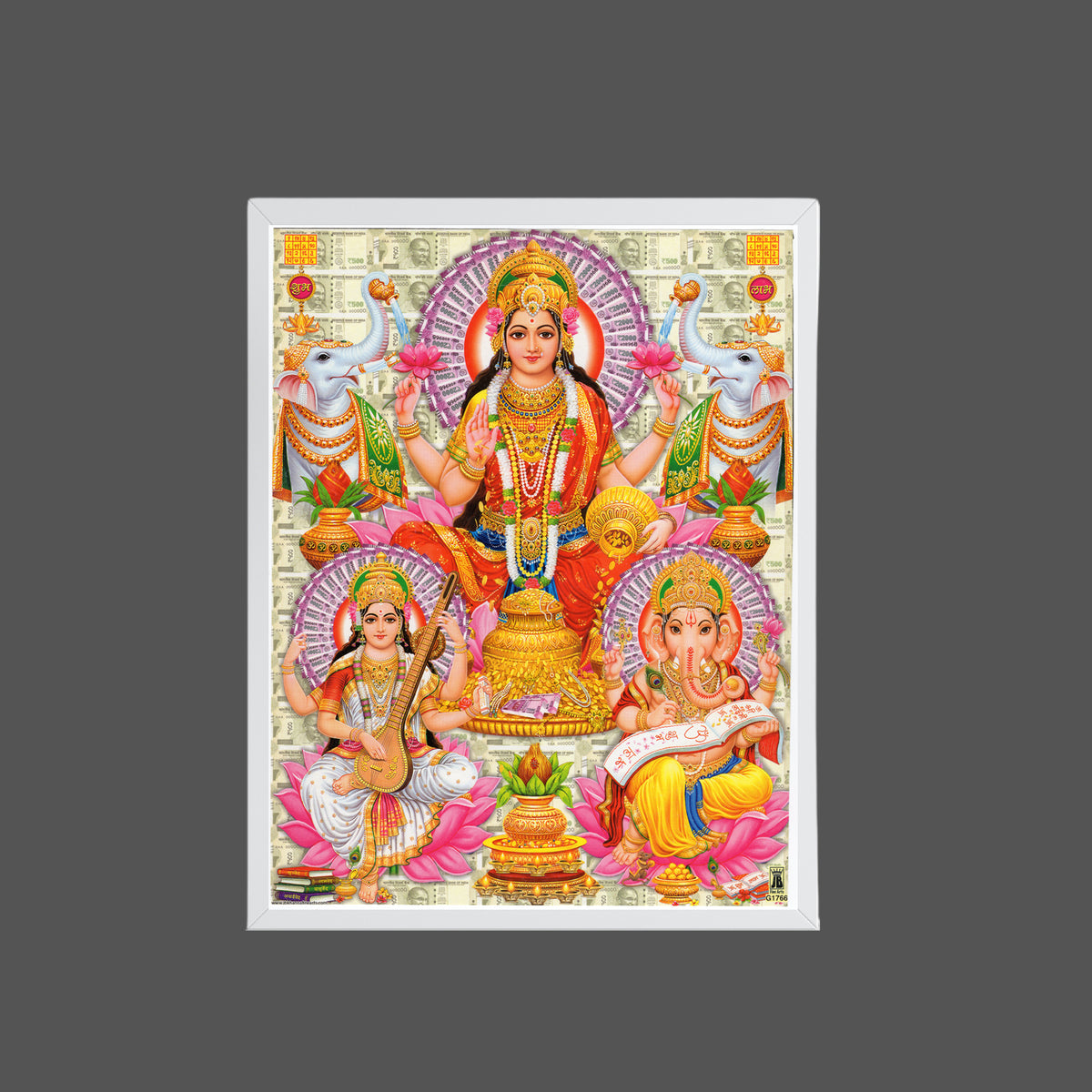Lakshmi Ganesha Saraswati Wall Art – Hindu Goddess Lakshmi, Lord Ganesha & Goddess Saraswati Photo Frame