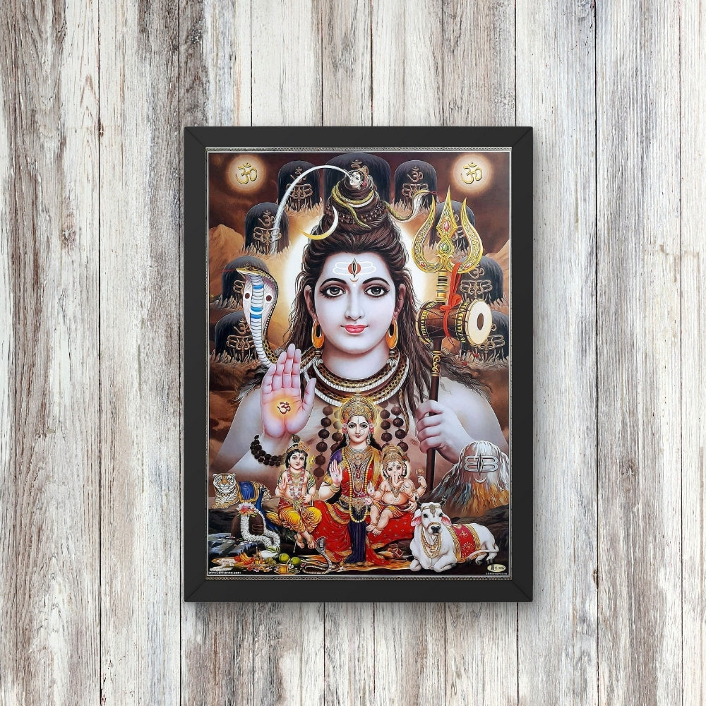 Lord Shiva Wall Art – Mahadev with Parvati, Ganesha & Kartikeya Hindu God Photo Frame
