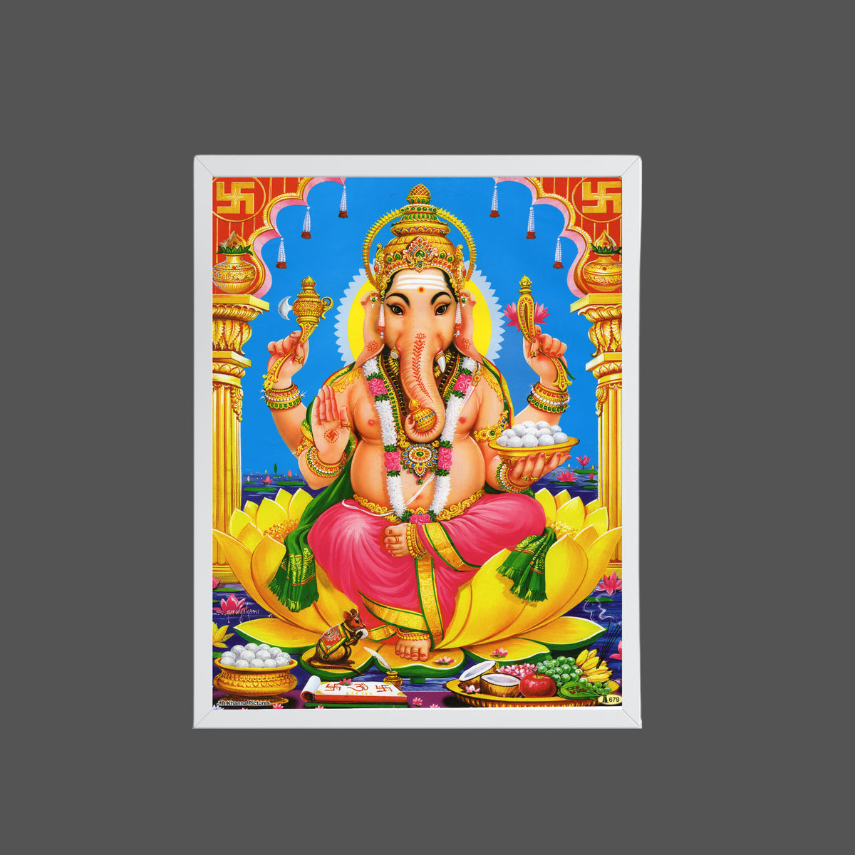 Lord Ganesha Wall Art – Hindu God Photo Frame for Home & Puja Room