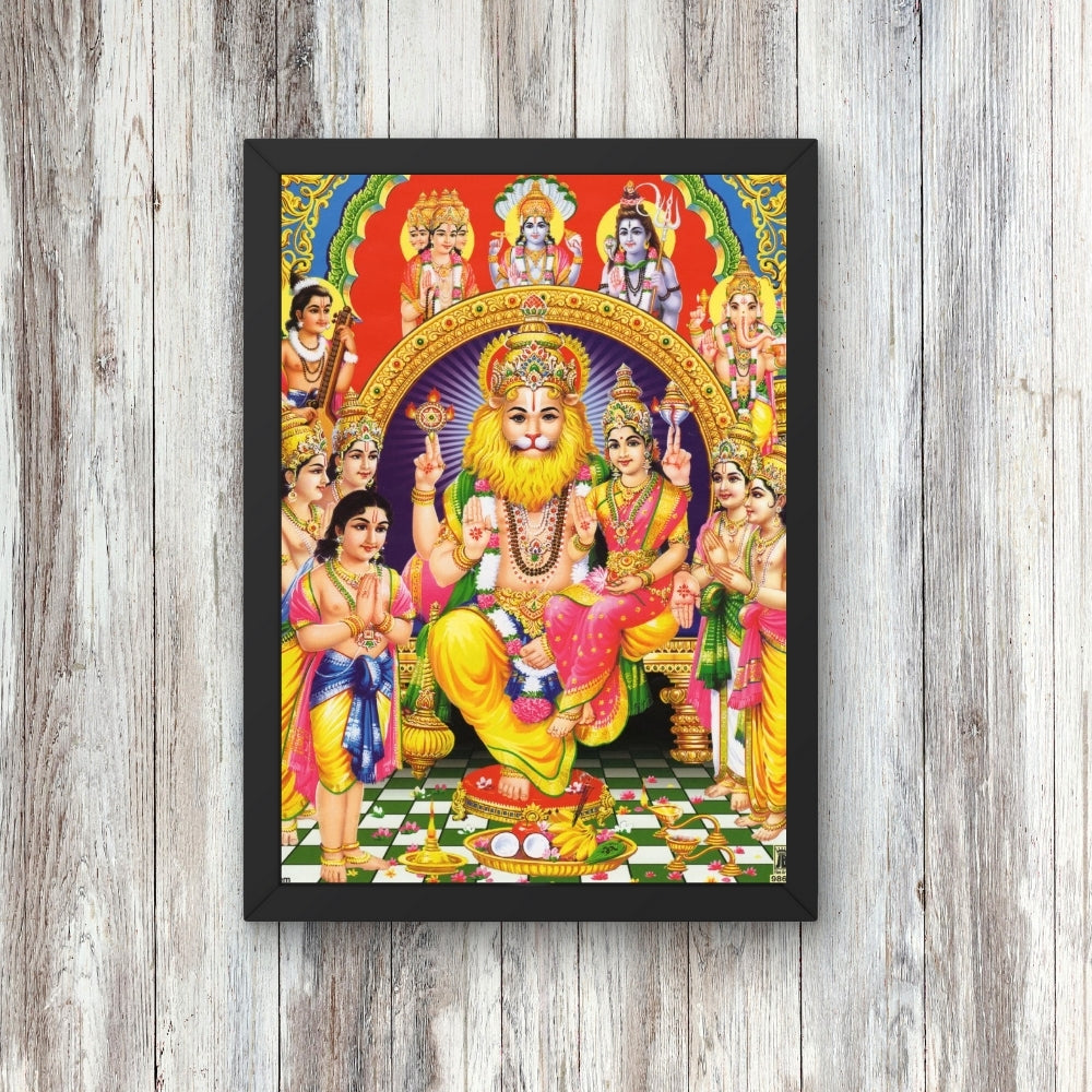 Lord Laxmi Narasimha Swamy wall art- Laxmi Narasimha swamy with Goddess Laxmi Photo Frame