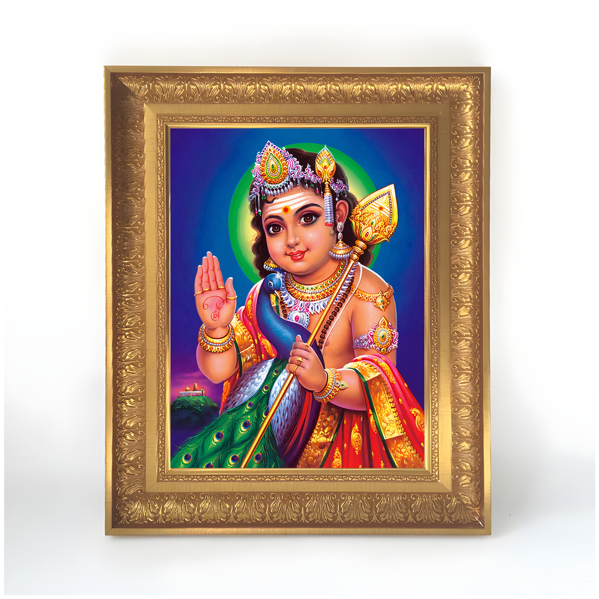 Premium Bala Murugan Wall Art – Lord Murugan with Peacock Hindu God Photo Frame