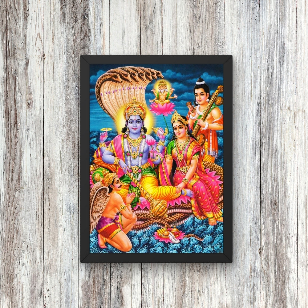 Lord Vishnu Lakshmi Sheshnag Wall Art – Hindu God Vishnu with Goddess Lakshmi Traditional Photo Frame