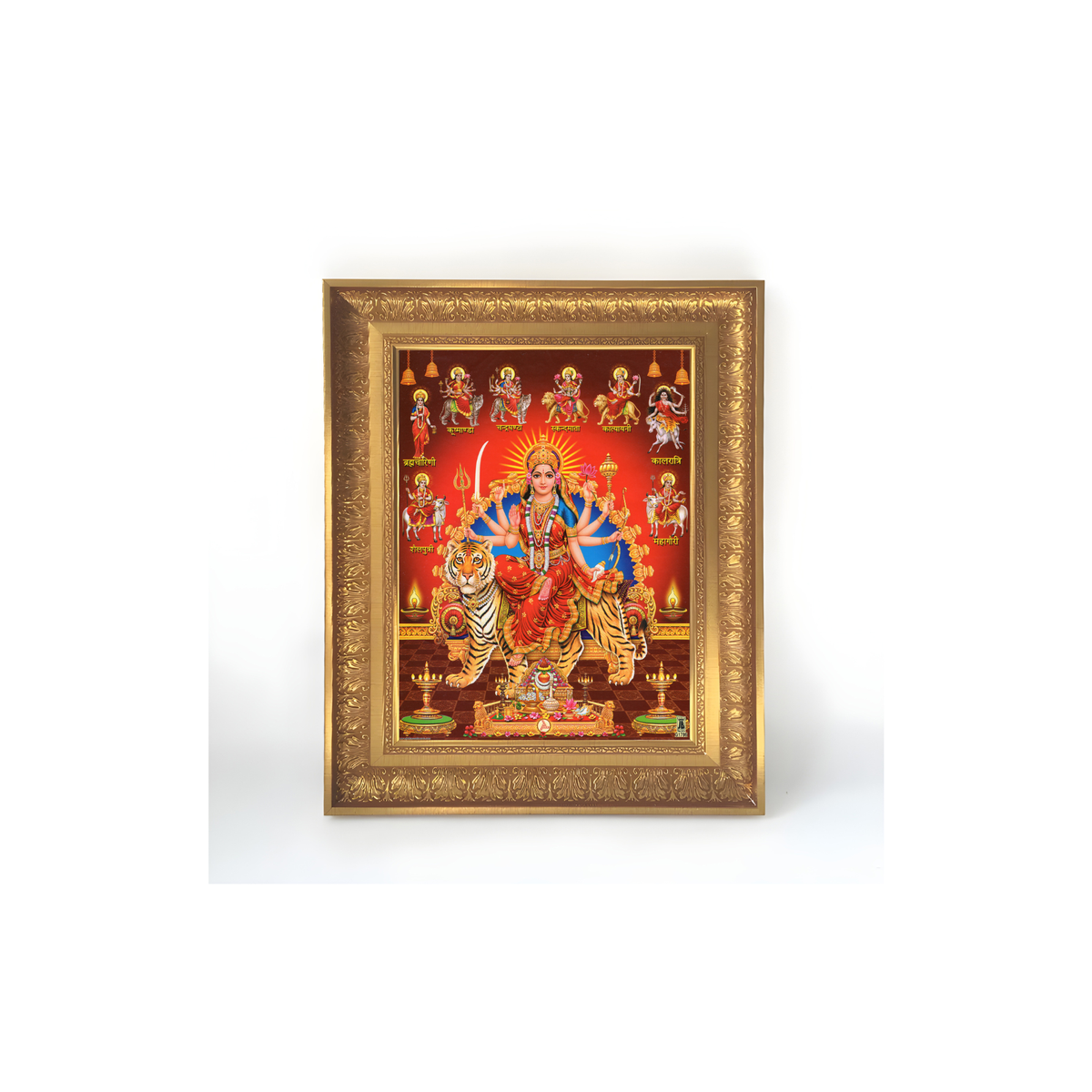 Premium Navadurga Wall Art – Maa Durga with Nine Forms of Goddess Durga Hindu Religious Photo Frame