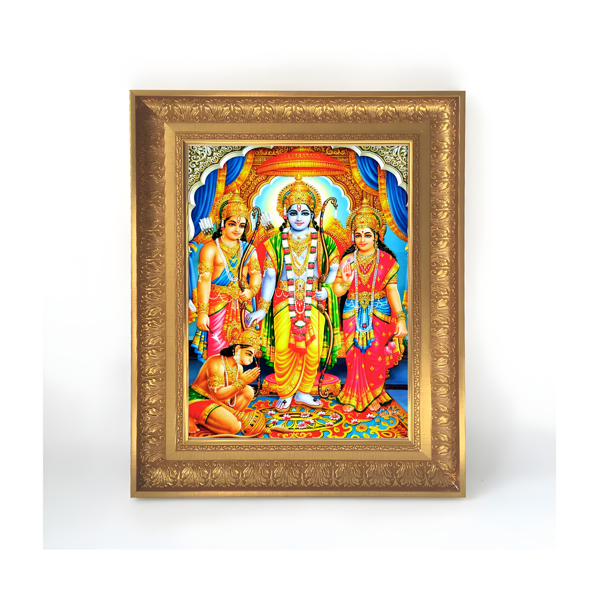 Premium Lord Rama Wall Art – Ram Darbar with Sita, Lakshmana & Hanuman Hindu God Photo Frame