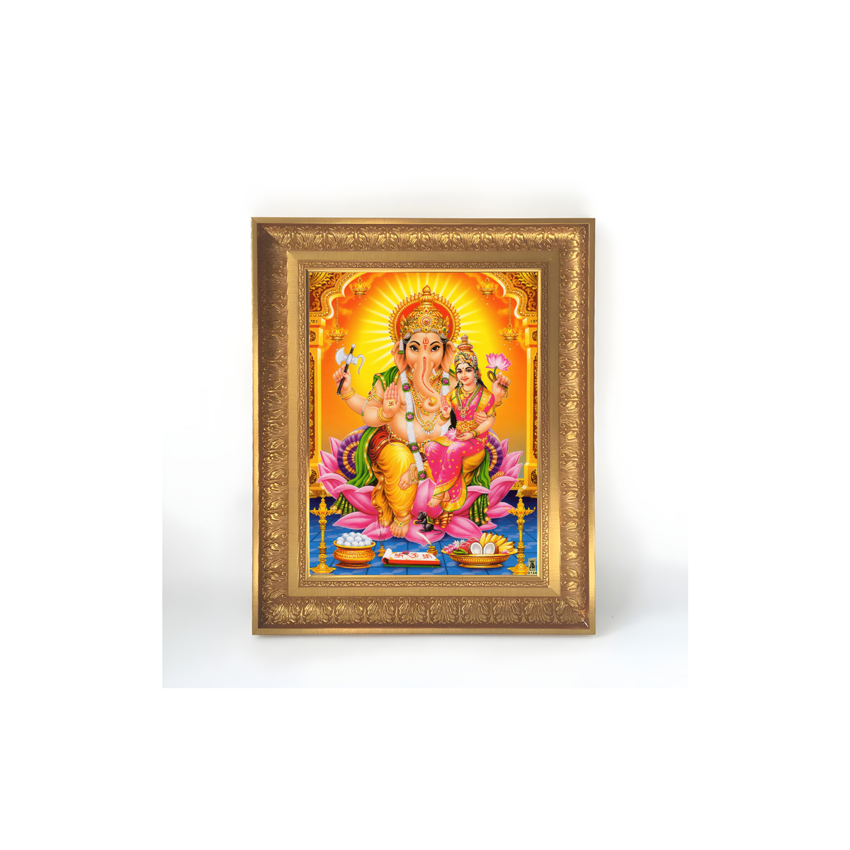 Premium Ganesha Lakshmi Wall Art – Lord Ganesha with Goddess Siddhi Hindu God Photo Frame