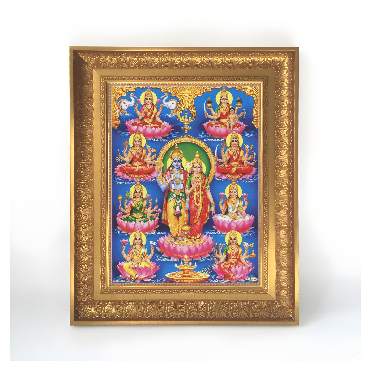 Premium Ashta Lakshmi Wall Art – Sri Lakshmi Narayan with Eight Forms of Goddess Lakshmi Hindu God Photo