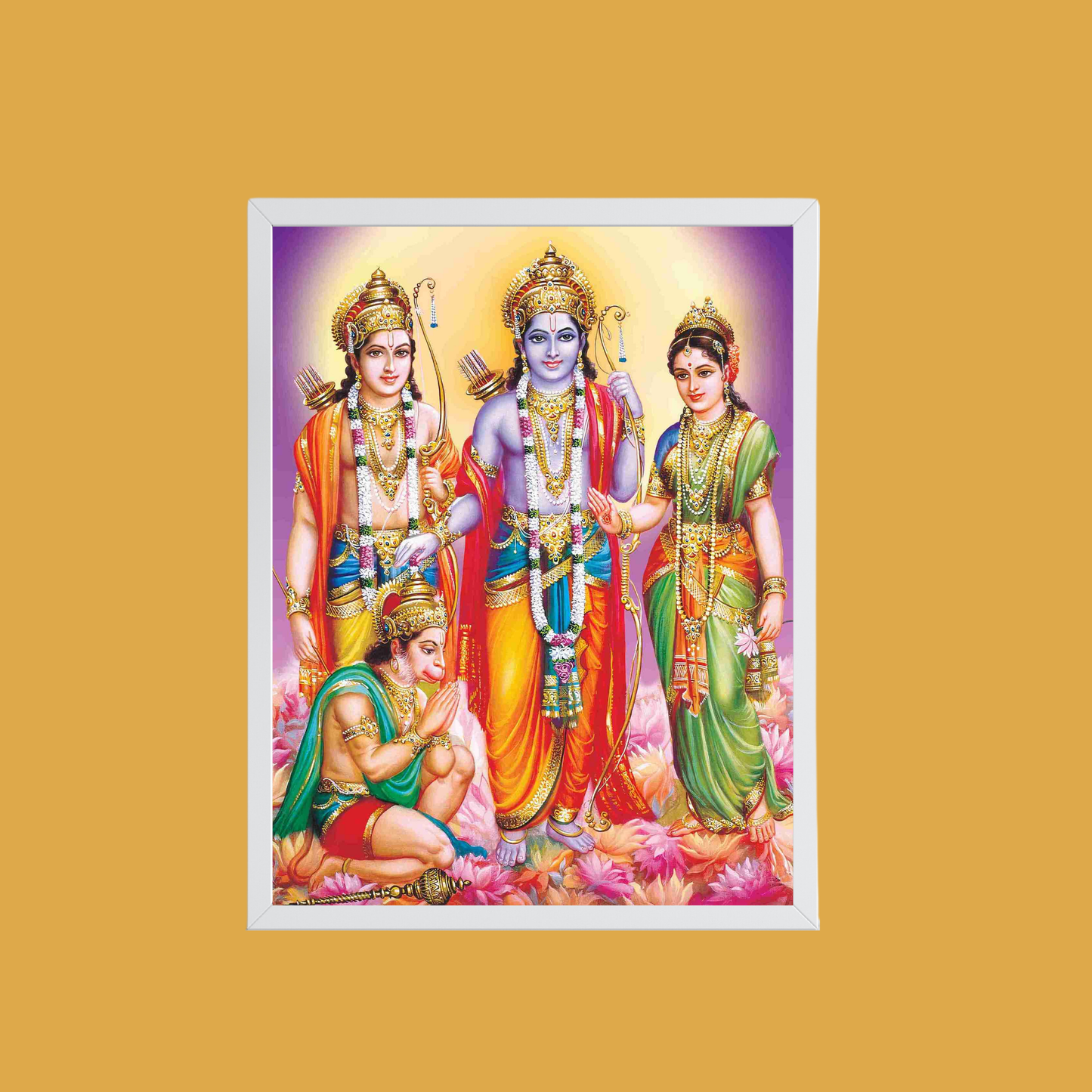 Lord Rama Wall Art – Shri Ram with Sita, Lakshman and Hanuman Hindu God Photo Frame