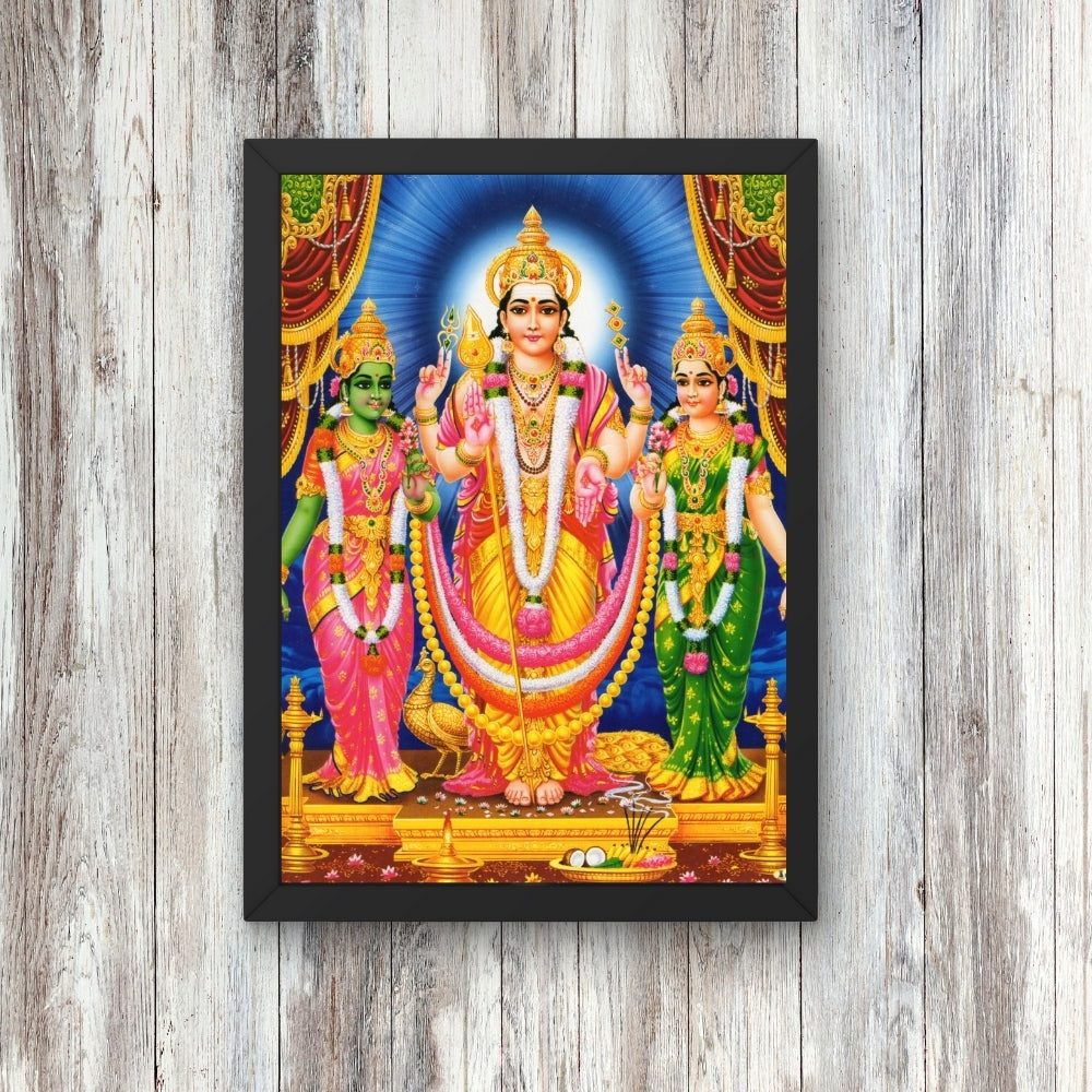 Lord Murugan with Valli and Deva yani wall art-God Murugan photo frame