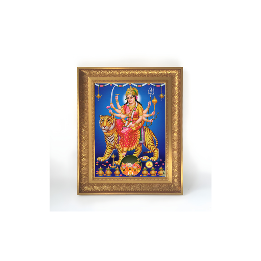 Premium Goddess Durga Wall Art – Maa Durga with Tiger Hindu Goddess Photo Frame
