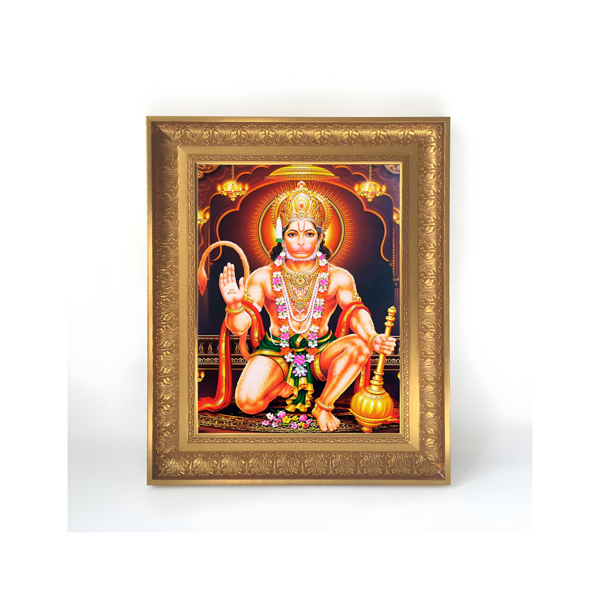 Premium Lord Hanuman Wall Art – Bajrangbali Hindu God Devotional Photo Frame