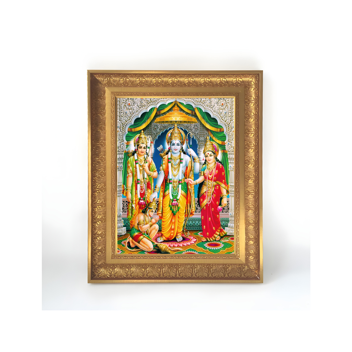 Premium Lord Rama Darbar Wall Art – Sri Ram Sita Lakshman Hanuman Photo Frame | Hindu Religious Home