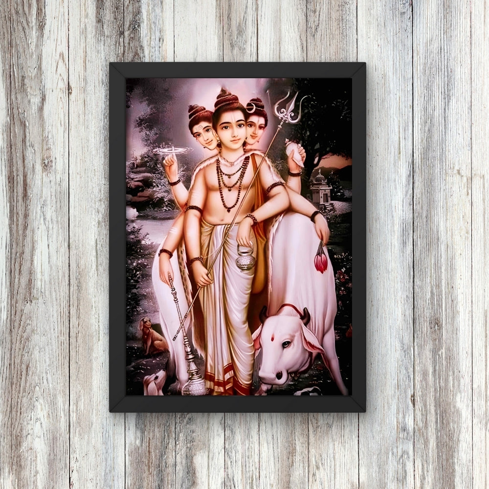 Dattatreya Wall Art – Lord Dattatreya Three-Faced Hindu God Photo Frame