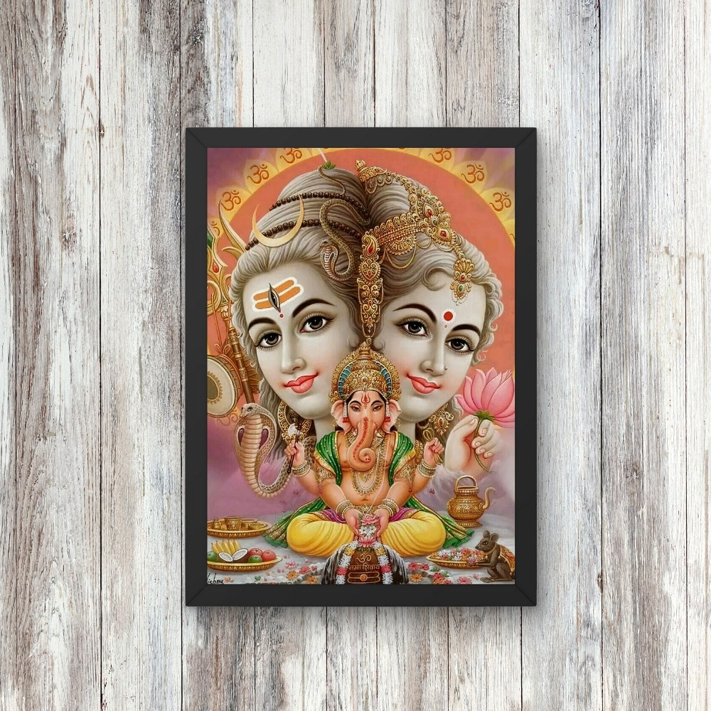 Lord shiva goddess parwathi wall art-shiva with maa parwathi and vinayaka god frame
