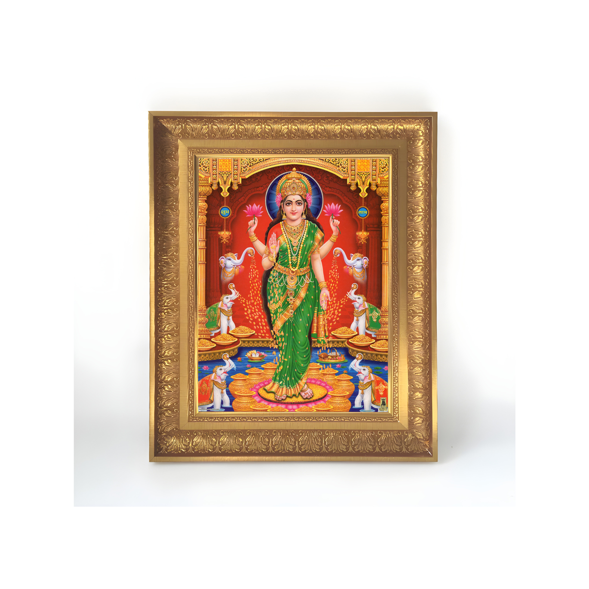 Premium Goddess Lakshmi Wall Art – Gajalakshmi with Elephants Hindu Goddess Devotional Photo Frame