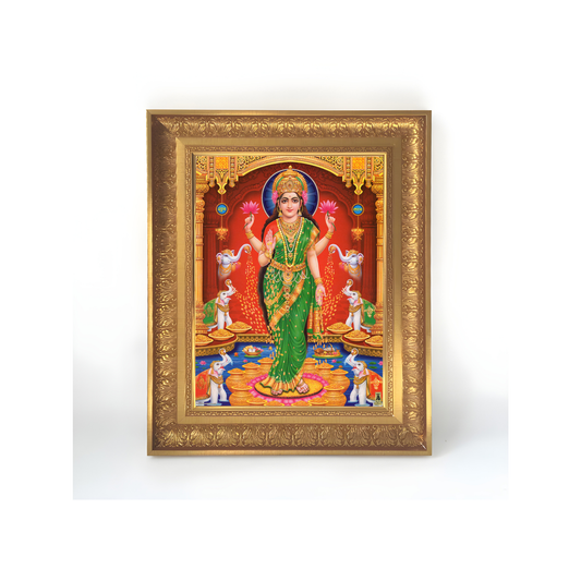 Premium Goddess Lakshmi Wall Art – Gajalakshmi with Elephants Hindu Goddess Devotional Photo Frame