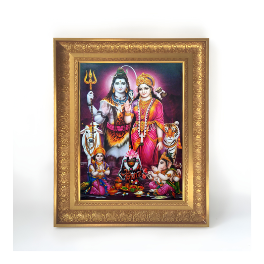 Premium Lord Shiva Parivar Wall Art – Shiva Parvati Ganesha Kartikeya Hindu God Photo Frame | Mahadev Spiritual Home Décor