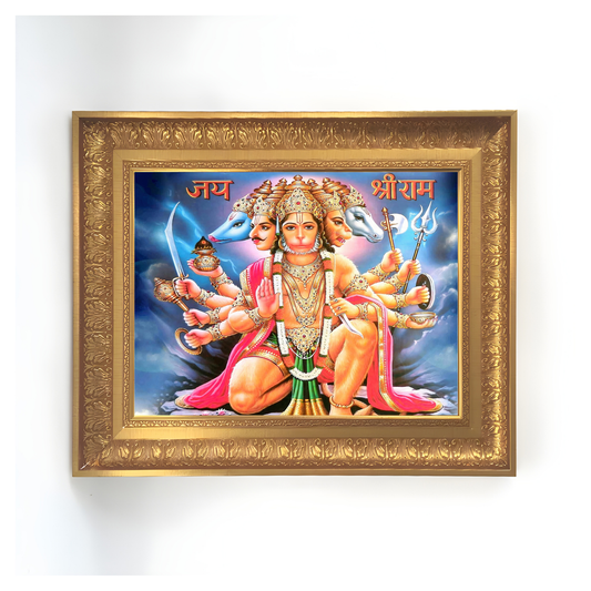 Premium Panchmukhi Hanuman Wall Art – Five-Faced Lord Hanuman Hindu God Photo Frame