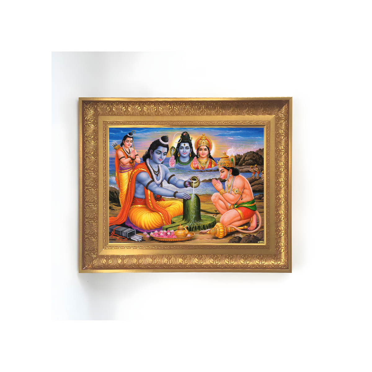 Premium Lord Shiva with Lord Hanuman Wall Art – Shiva Lingam and Hanuman Hindu God Photo Frame