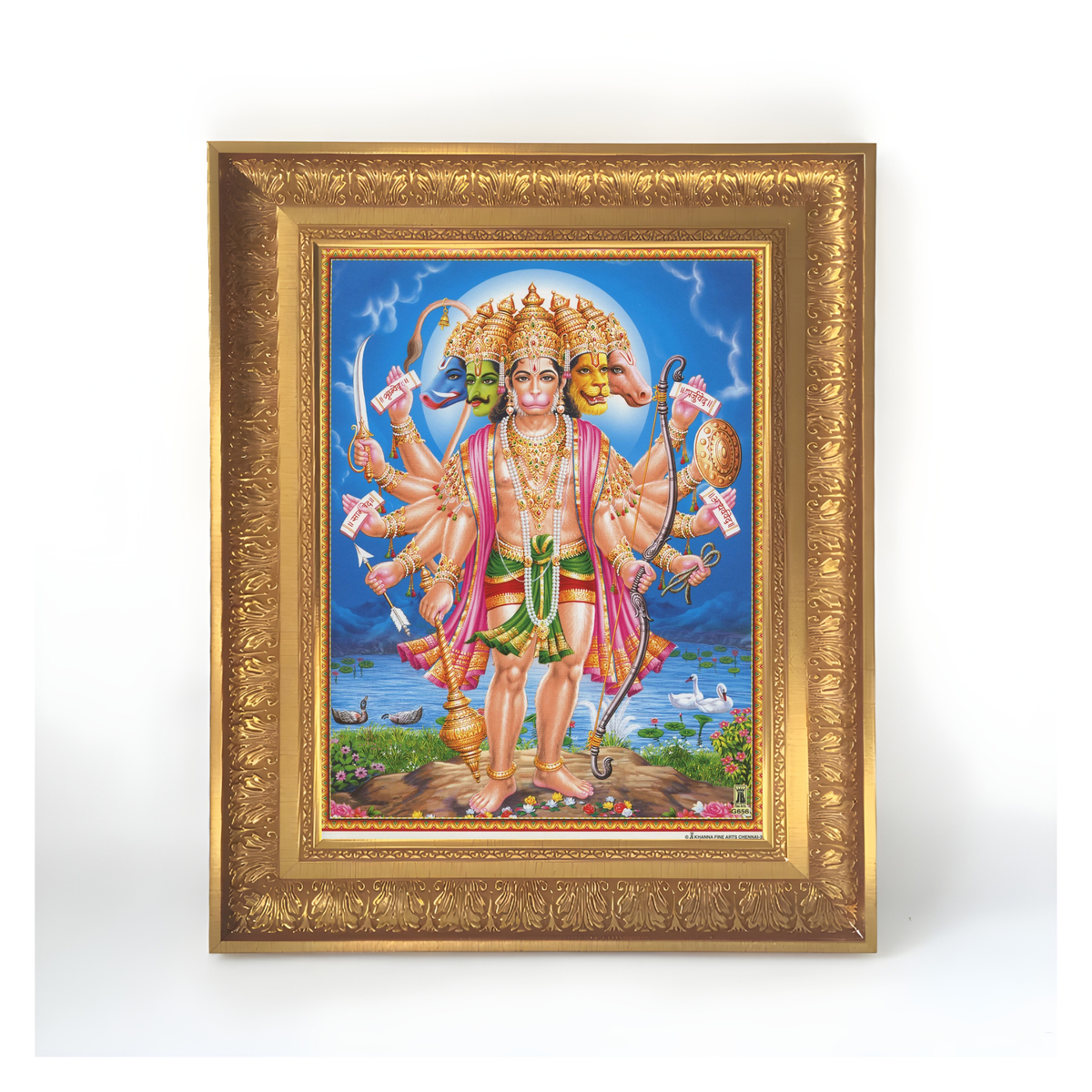 Premium Panchmukhi Hanuman Wall Art – Five-Faced Lord Hanuman Hindu God Photo Frame
