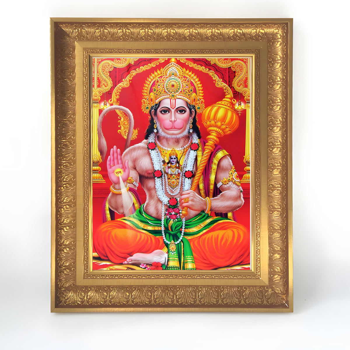 Premium Lord Hanuman Wall Art – Lord Hanuman with Gada Hindu God Photo Frame