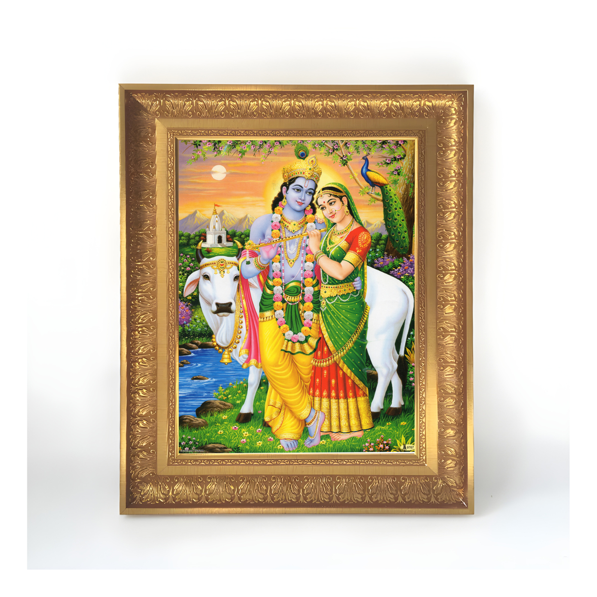 Premium Radha Krishna Wall Art – Lord Krishna and Radha Hindu God Devotional Photo Frame