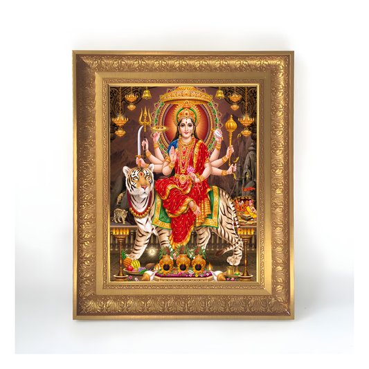 Premium Goddess Durga Wall Art – Maa Durga on Tiger Hindu Goddess Photo Frame