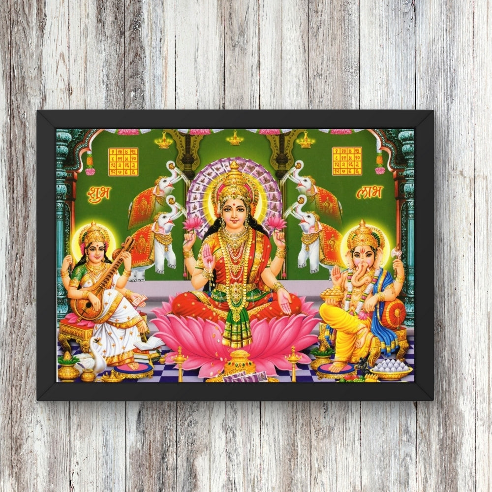 Lord Laxmi ganpthi sarswathi wall art- God Ganesha with saraswathi and laxmi photo frame