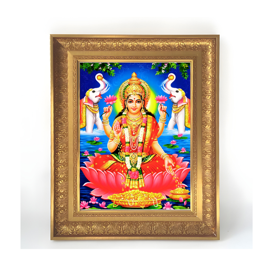 Premium Goddess Lakshmi Wall Art – Lakshmi Devi with Elephants Hindu Goddess Photo Frame