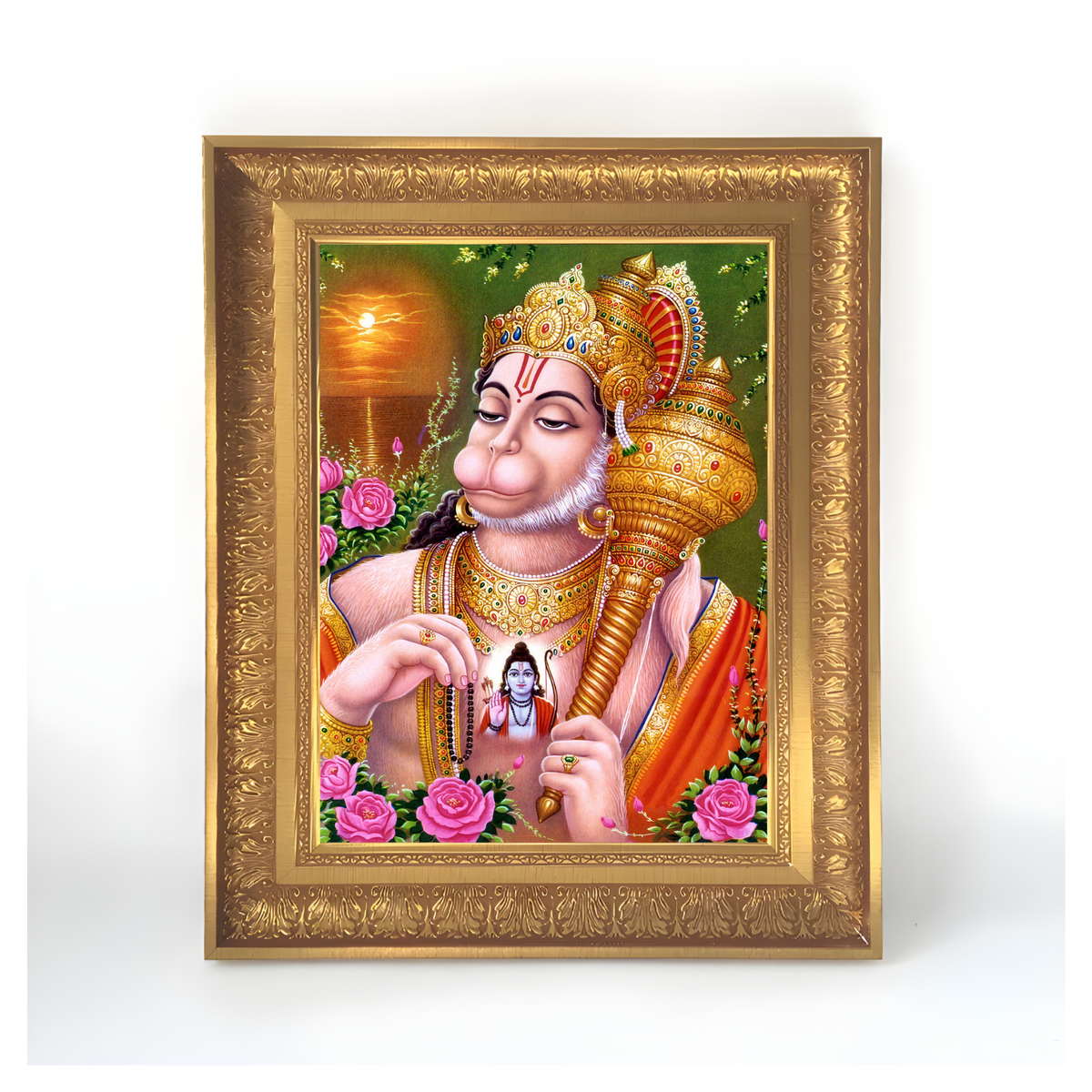 Premium Lord Hanuman Wall Art – Hanuman with Lord Rama Devotional Hindu God Photo Frame