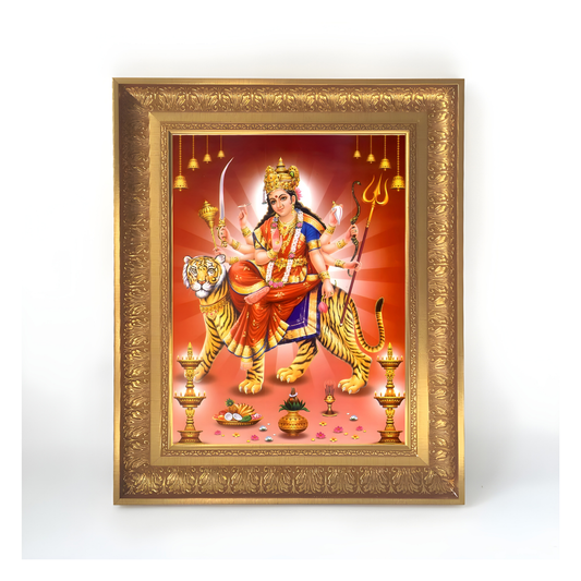 Premium Goddess Durga Wall Art – Maa Durga on Tiger Hindu Goddess Photo Frame