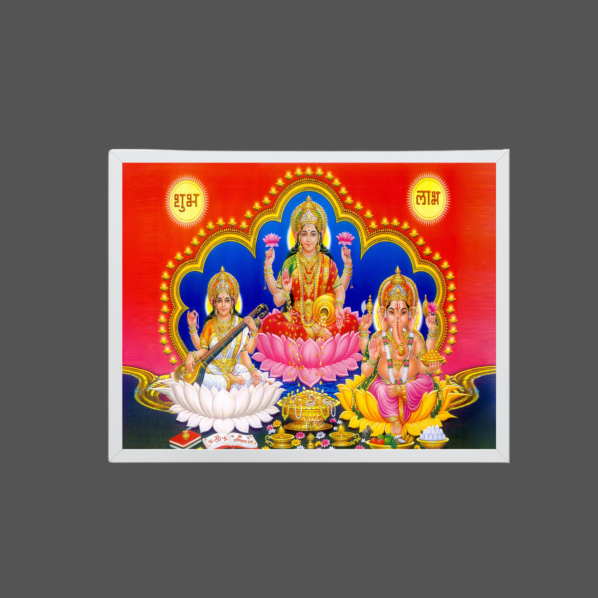 Lakshmi Saraswati Ganesha Wall Art – Goddess Lakshmi, Saraswati & Lord Ganesha Hindu God Photo Frame