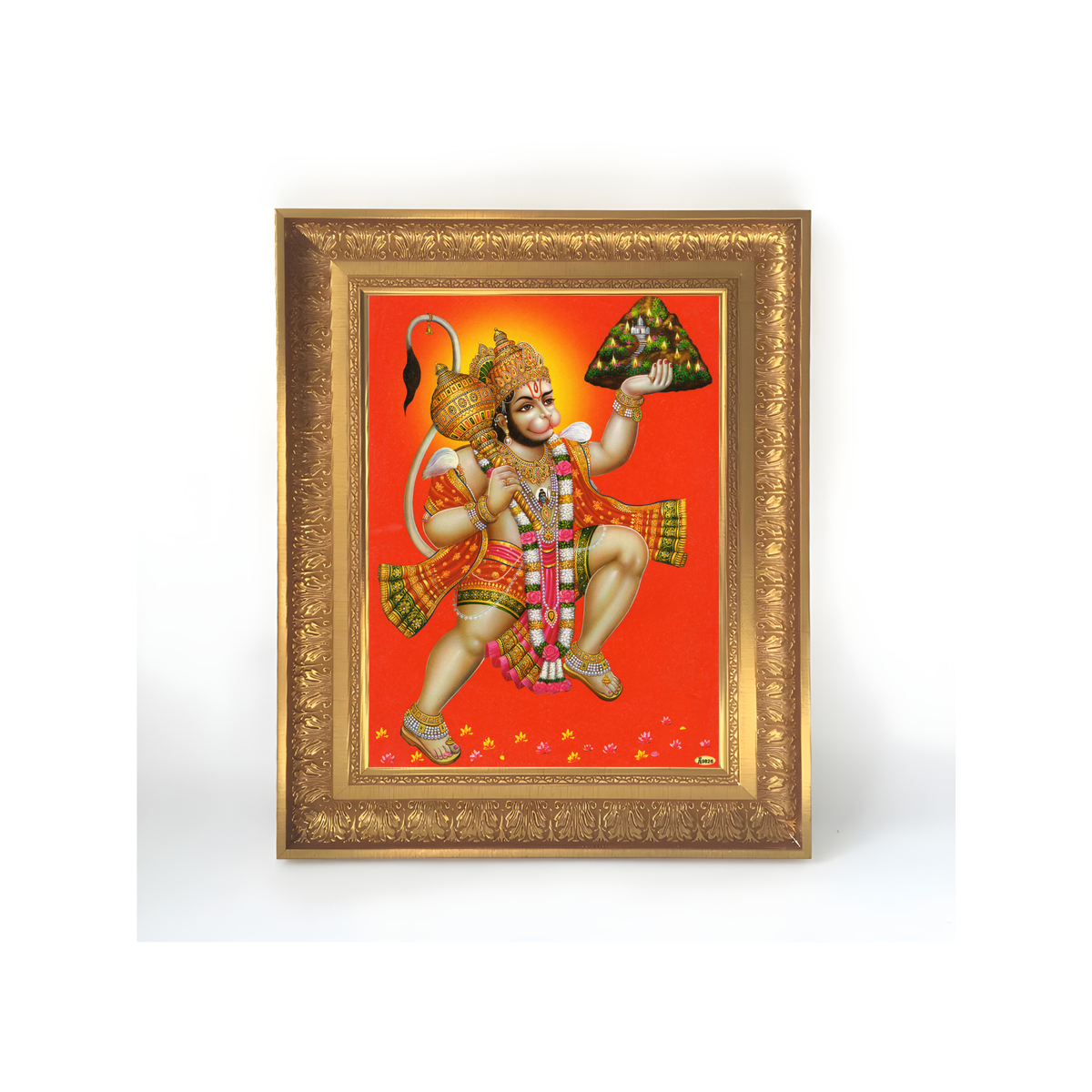 Premium Lord Hanuman Wall Art – Sanjeevani Mountain Carrying Hanuman Hindu God Photo Frame