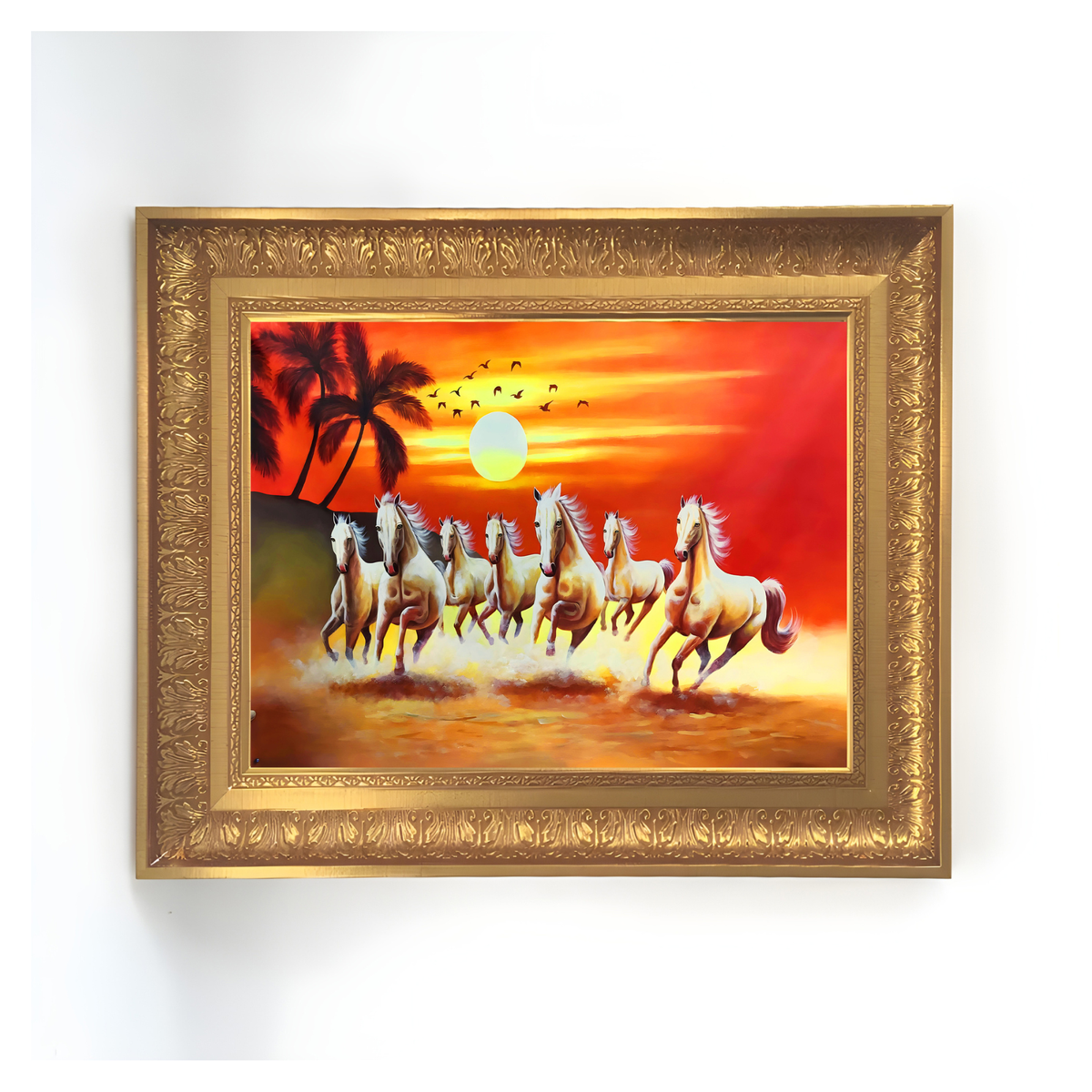 Premium Seven Running Horses Wall Art – Galloping Horses Sunset Landscape Photo Frame