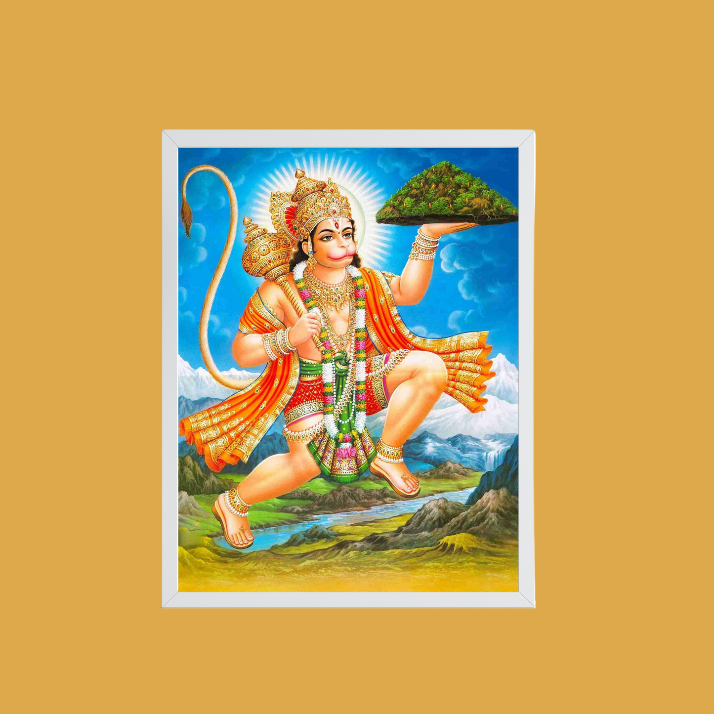 Lord Hanuman Wall Art – Hindu God Photo Frame for Home & Puja Room