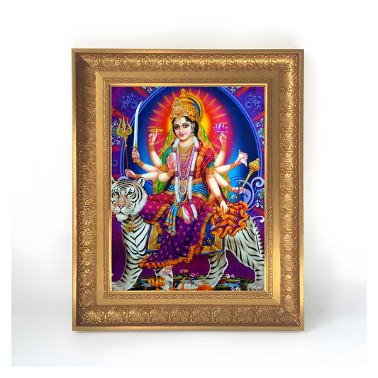 Premium Goddess Durga Wall Art – Maa Durga Riding Tiger Hindu Goddess Photo Frame