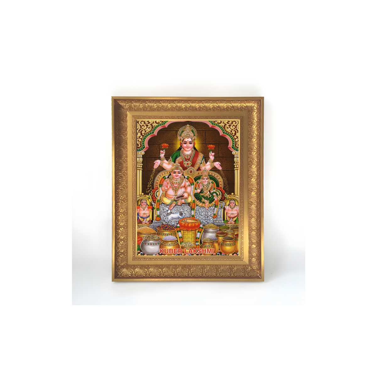 Premium Kuber Lakshmi Wall Art – Goddess Lakshmi and Lord Kubera Hindu God Photo Frame