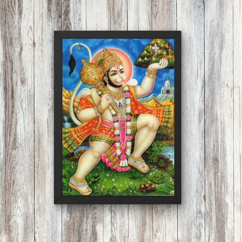 Lord Hanuman Wall Art – Bajrangbali Hindu God Devotional Photo Frame