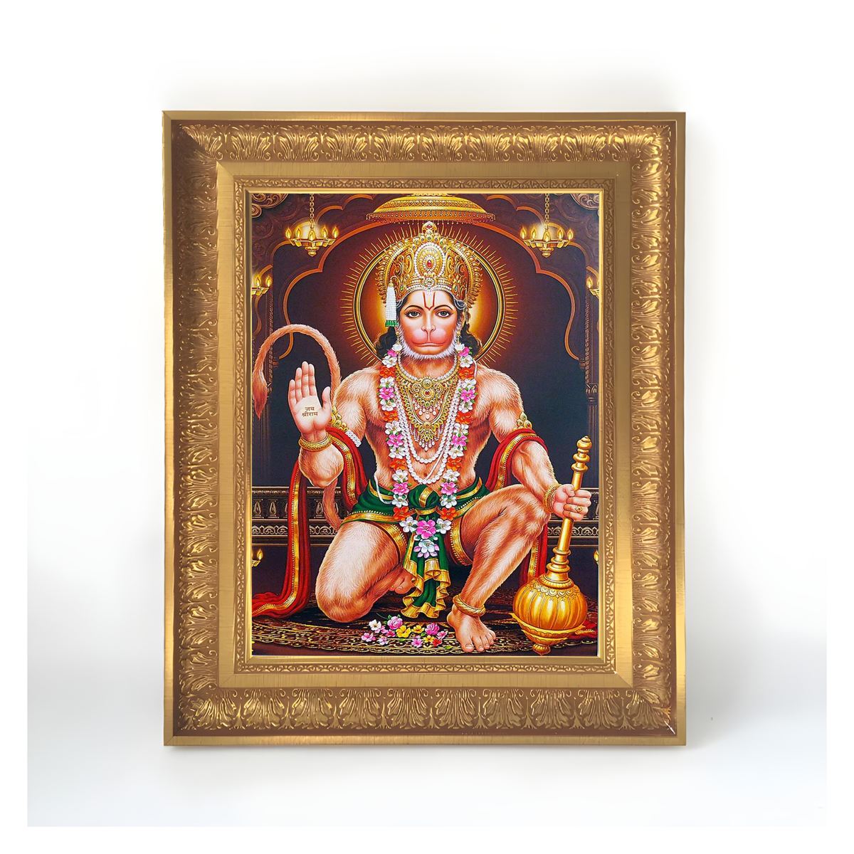 Premium Lord Hanuman Wall Art – Bajrangbali with Gada Hindu God Photo Frame