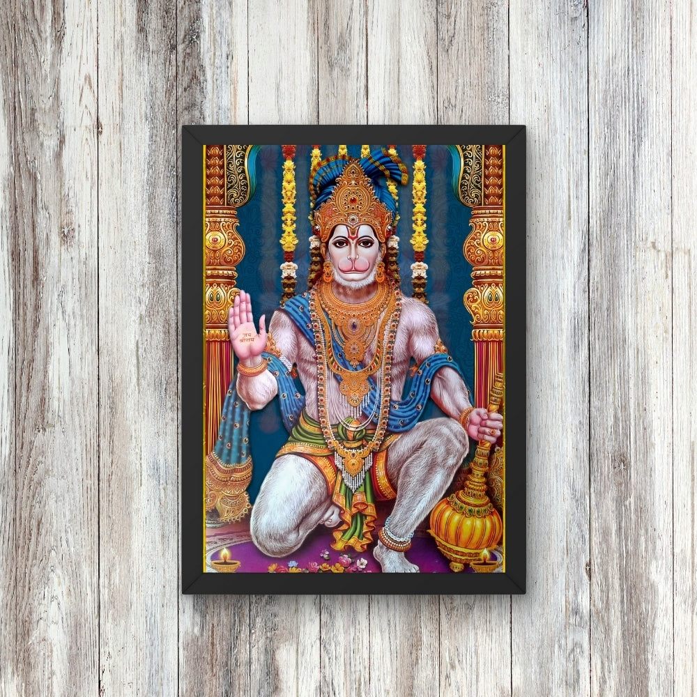 Lord Hanuman Wall Art – Blessing Bajrangbali Hindu God Photo Frame