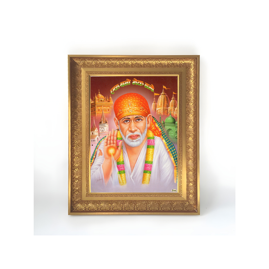 Premium Shirdi Sai Baba Wall Art – Sai Baba Hindu Spiritual Photo Frame