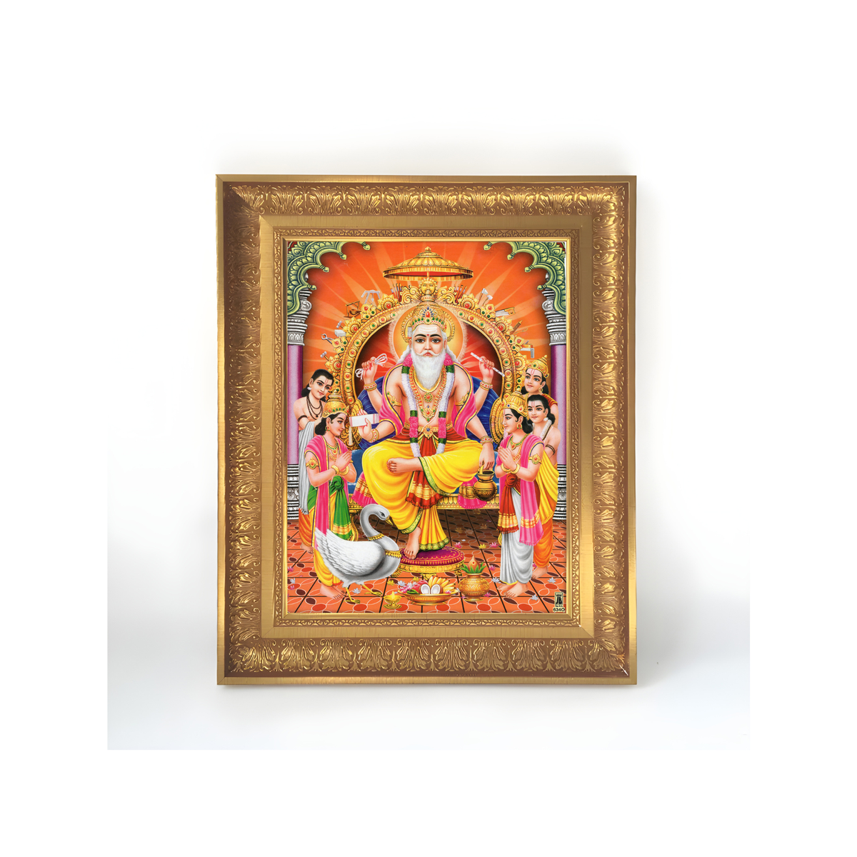 Premium Lord Vishwakarma Wall Art – Vishwakarma Hindu God with Hamsa Devotional Photo Frame