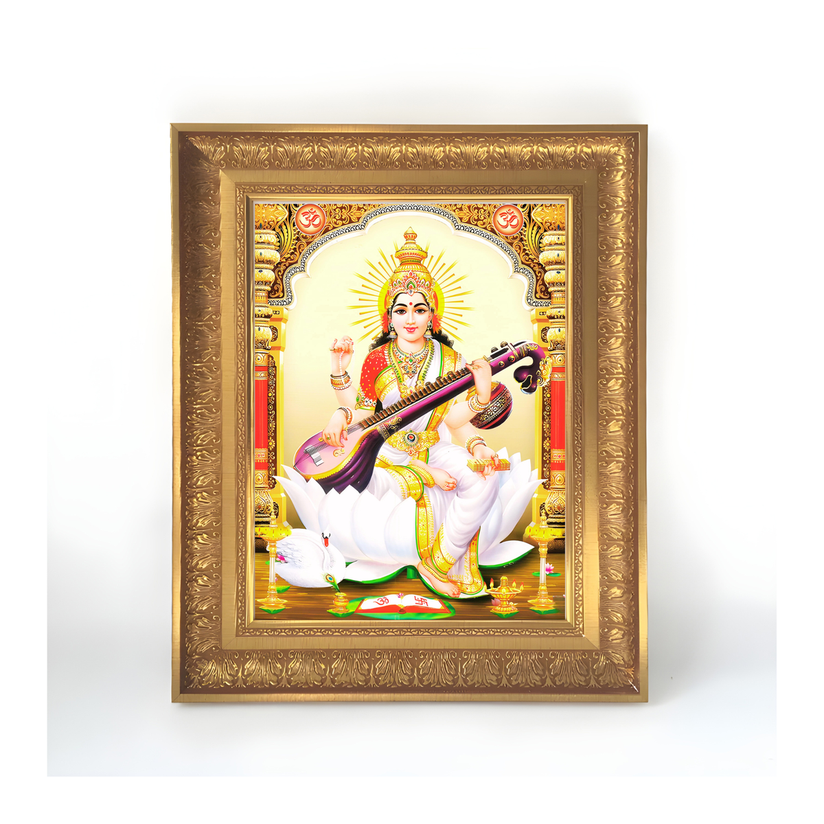 Premium Goddess Saraswati Wall Art – Maa Saraswati Veena Hindu Goddess Photo Frame