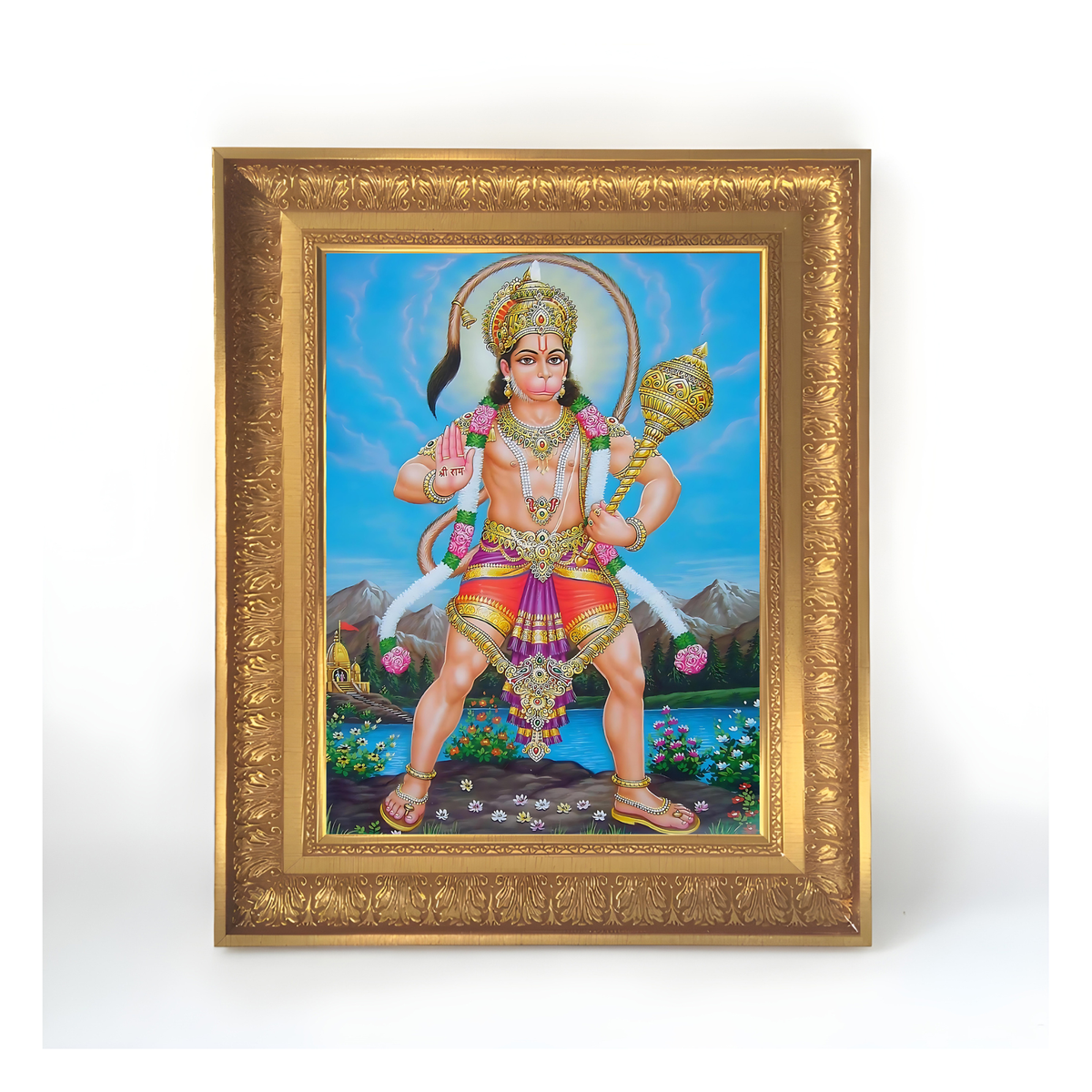Premium Lord Hanuman Wall Art – Lord Hanuman with Gada Hindu God Photo Frame