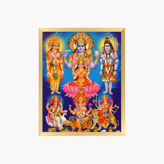 Premium Hindu Gods Wall Art – Lord Vishnu, Lakshmi, Shiva, Brahma, Ganesha and Durga Hindu Deities Photo Frame