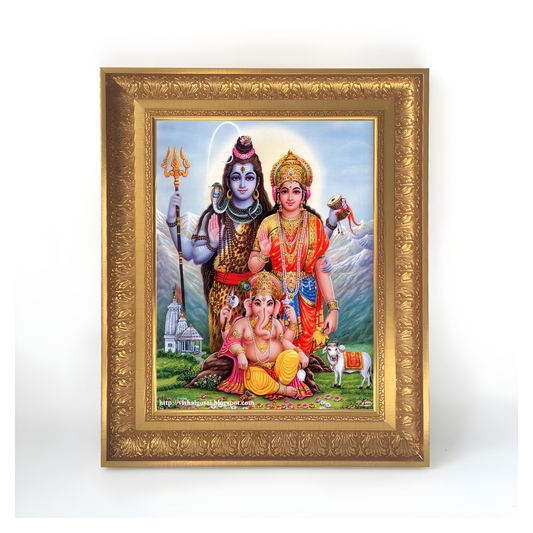 Premium Shiv Parivar Wall Art – Lord Shiva, Goddess Parvati & Lord Ganesha Hindu God Photo Frame