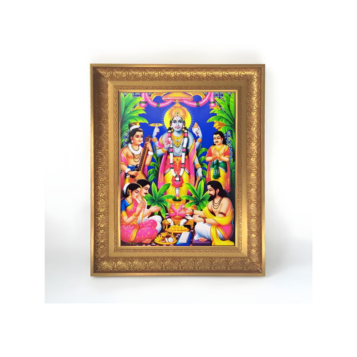 Premium Sri Satyanarayana Swamy Wall Art – Lord Vishnu Devotional Puja Photo Frame