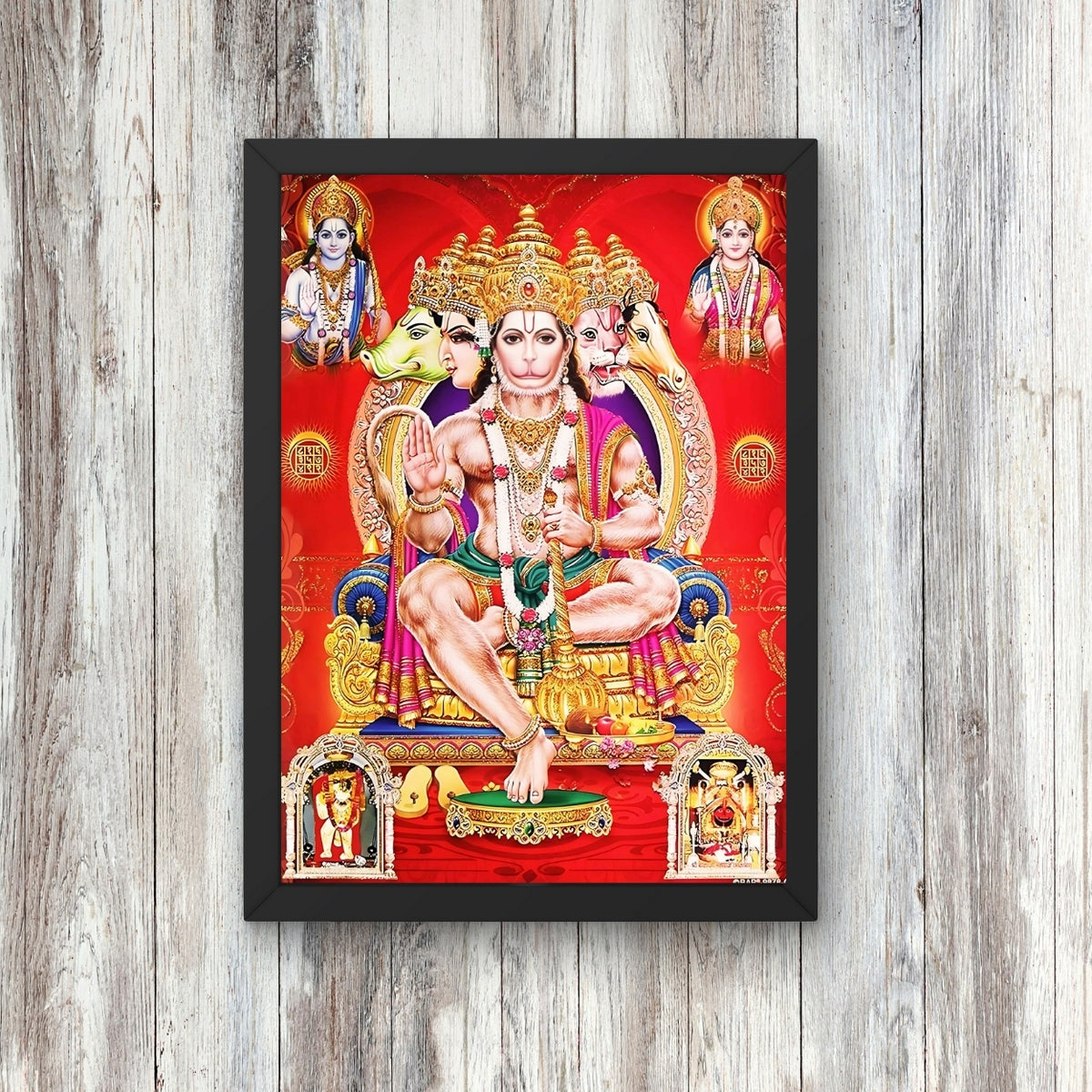 Panchamukhi Hanuman with rama sita wall art- Lord panchamukhi god frame